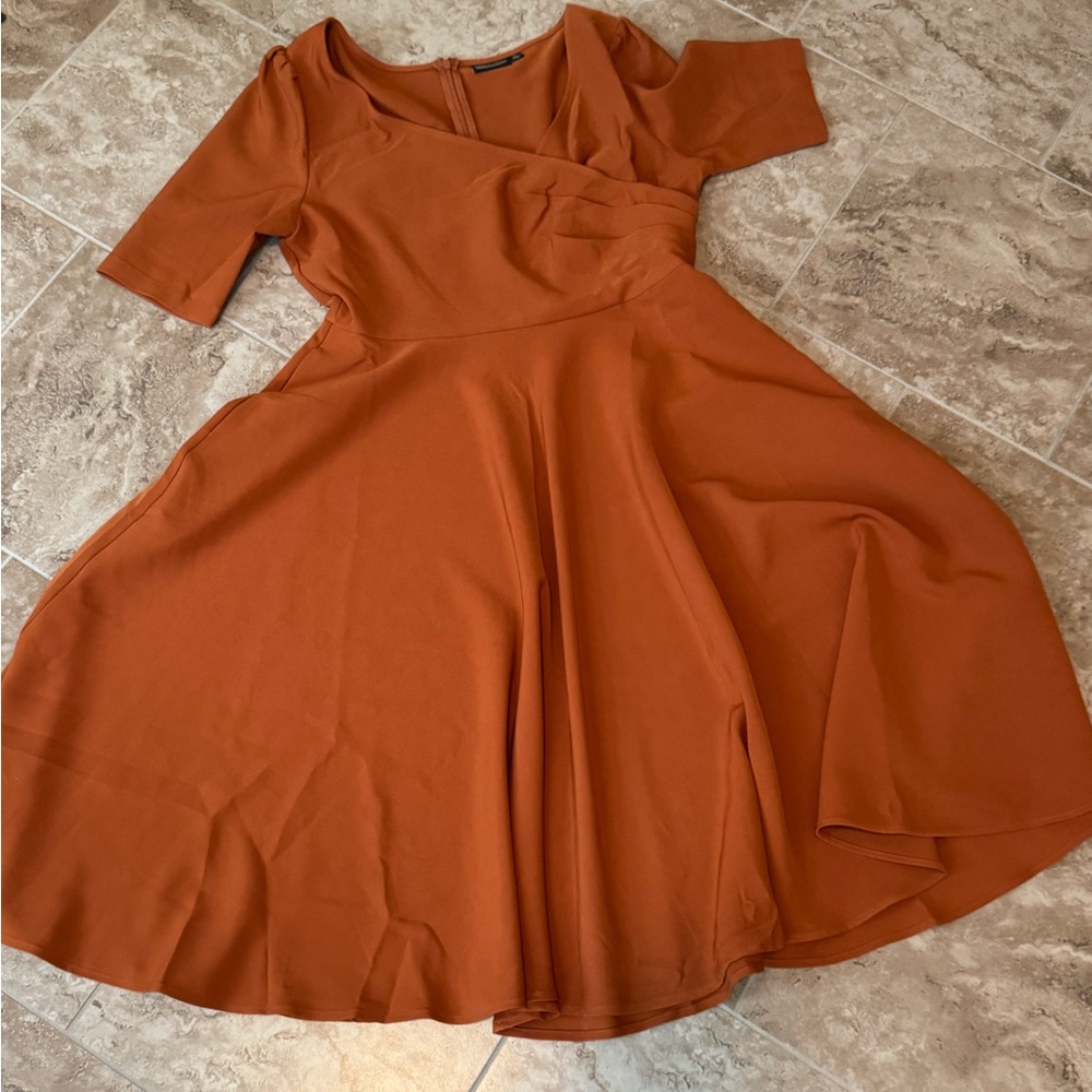 Voodoo Vixen Orange Fit and Flare Dress Short Sleeve